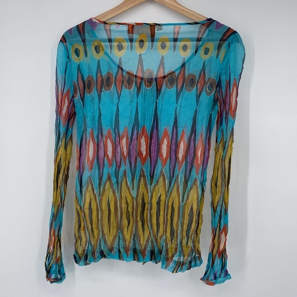 Tory Burch Silk Sheer Blouse Top Long Sleeves - Picture 8 of 13